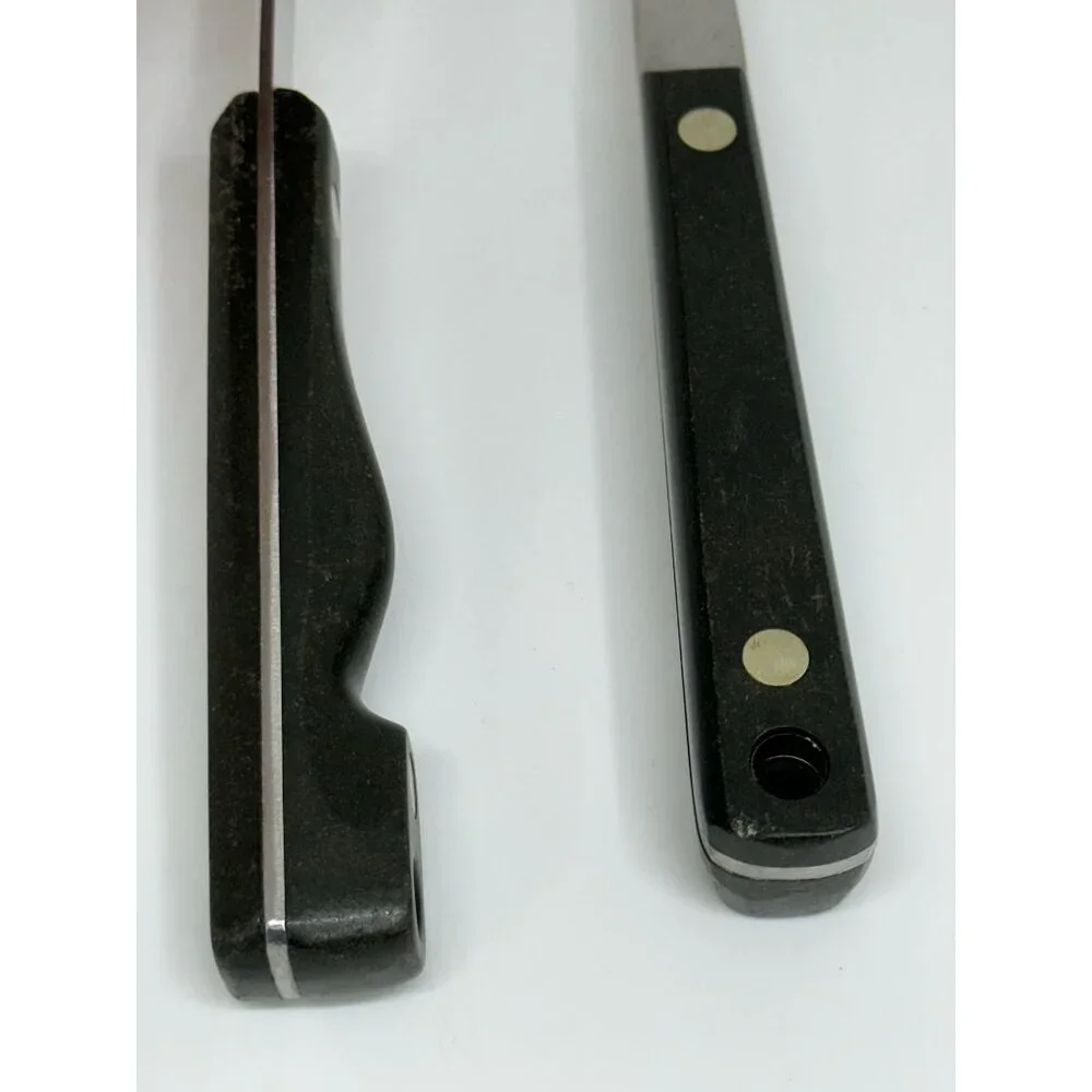 VTG Stainless Carving Set 2 Meat‎ Fork & Slotted Spoon Black Handle 12
